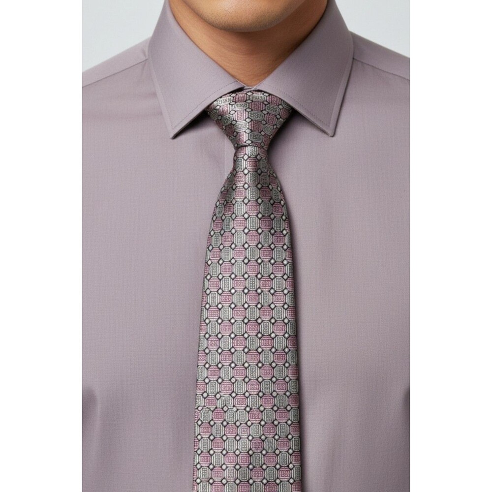 Vtg Silk Platinum Designs Necktie Mauve & Gray Formal Classic Business 58 x 3.75